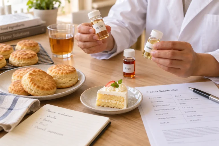 Flavor samples being evaluated with bakery products