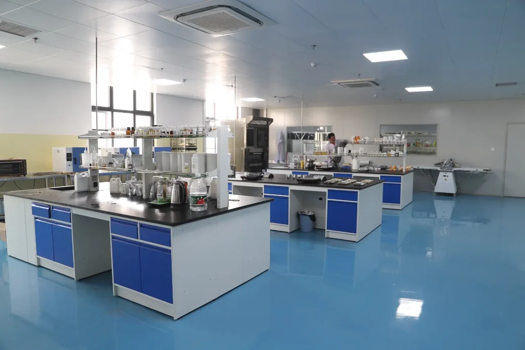 Bakery and roasted snacks application laboratory with food testing equipment and sample products