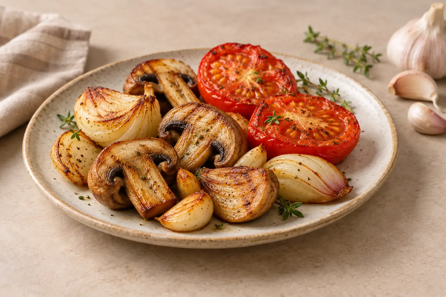 Lightly roasted vegetables representing vegetable and spice flavors for savory foods