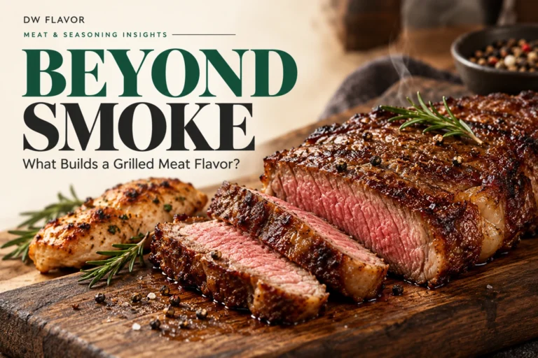 Grilled beef steak and chicken with the headline Beyond Smoke on a DW Flavor blog cover